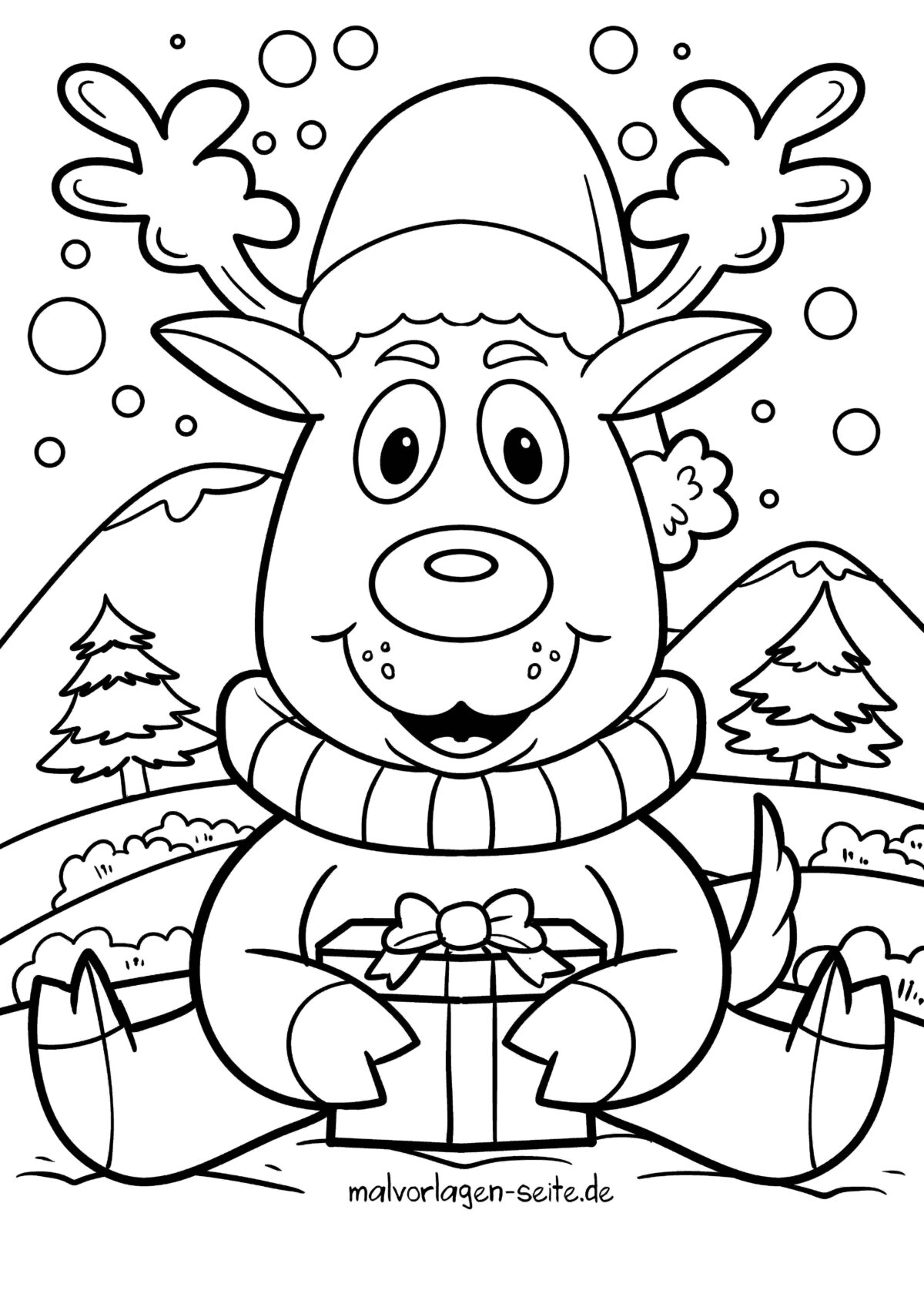 Malvorlage Rentier mit Geschenk - Weihnachten | Jetzt kostenlos ...