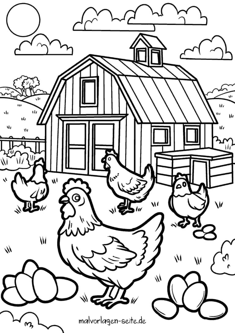  Malvorlage Hühner auf dem Bauernhof - Jetzt kostenlos herunterladen Motiv 