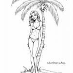 Malvorlage Urlaub - Frau unter Palme