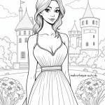 Malvorlage Frau vor Schloss