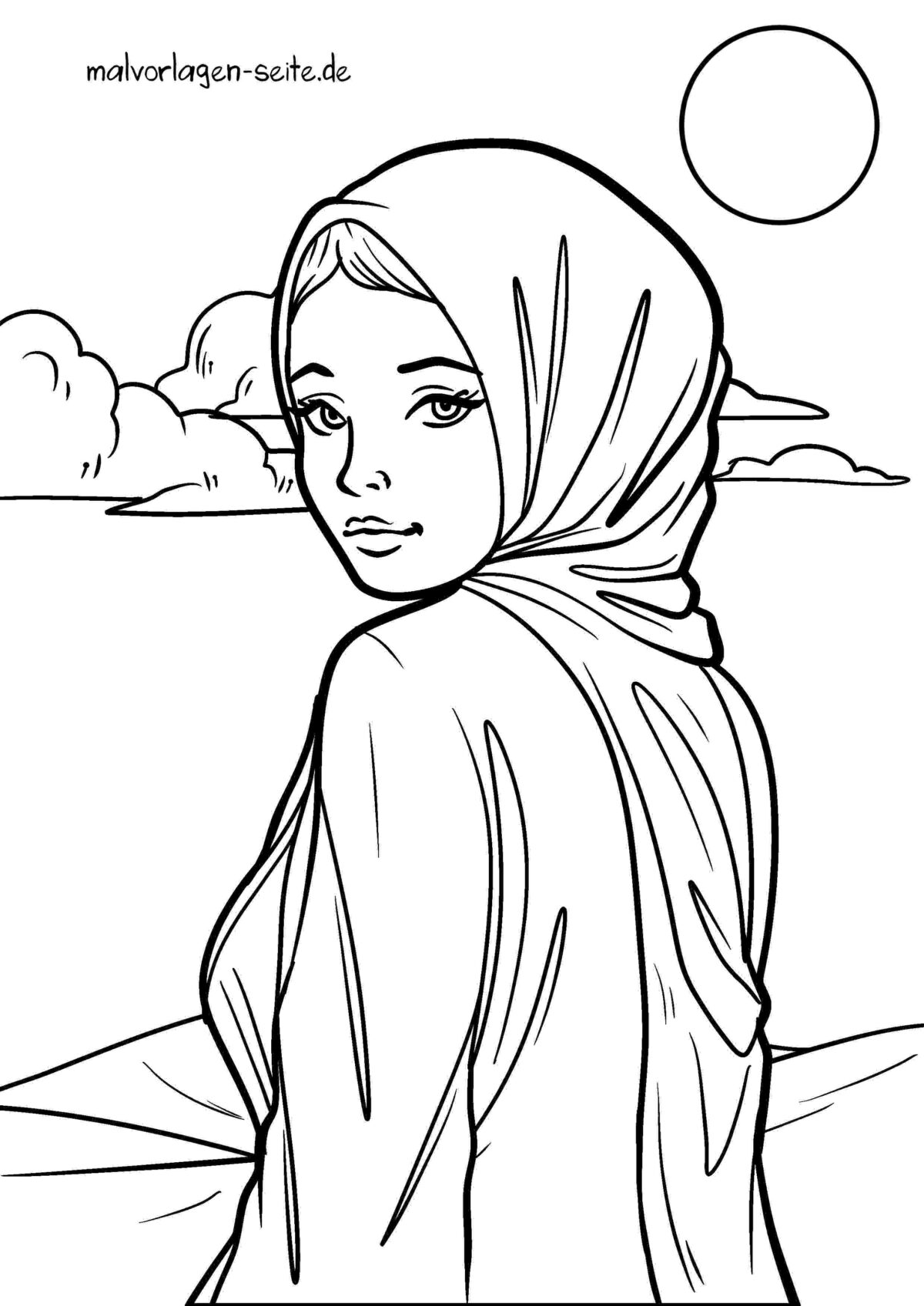 Malvorlage Frau mit Hijab