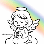Malvorlage Engel mit Regenbogen