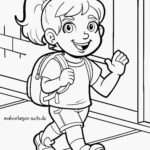 Malvorlage Mädchen mit Rucksack
