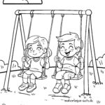 Malvorlage Kinder auf der Schaukel