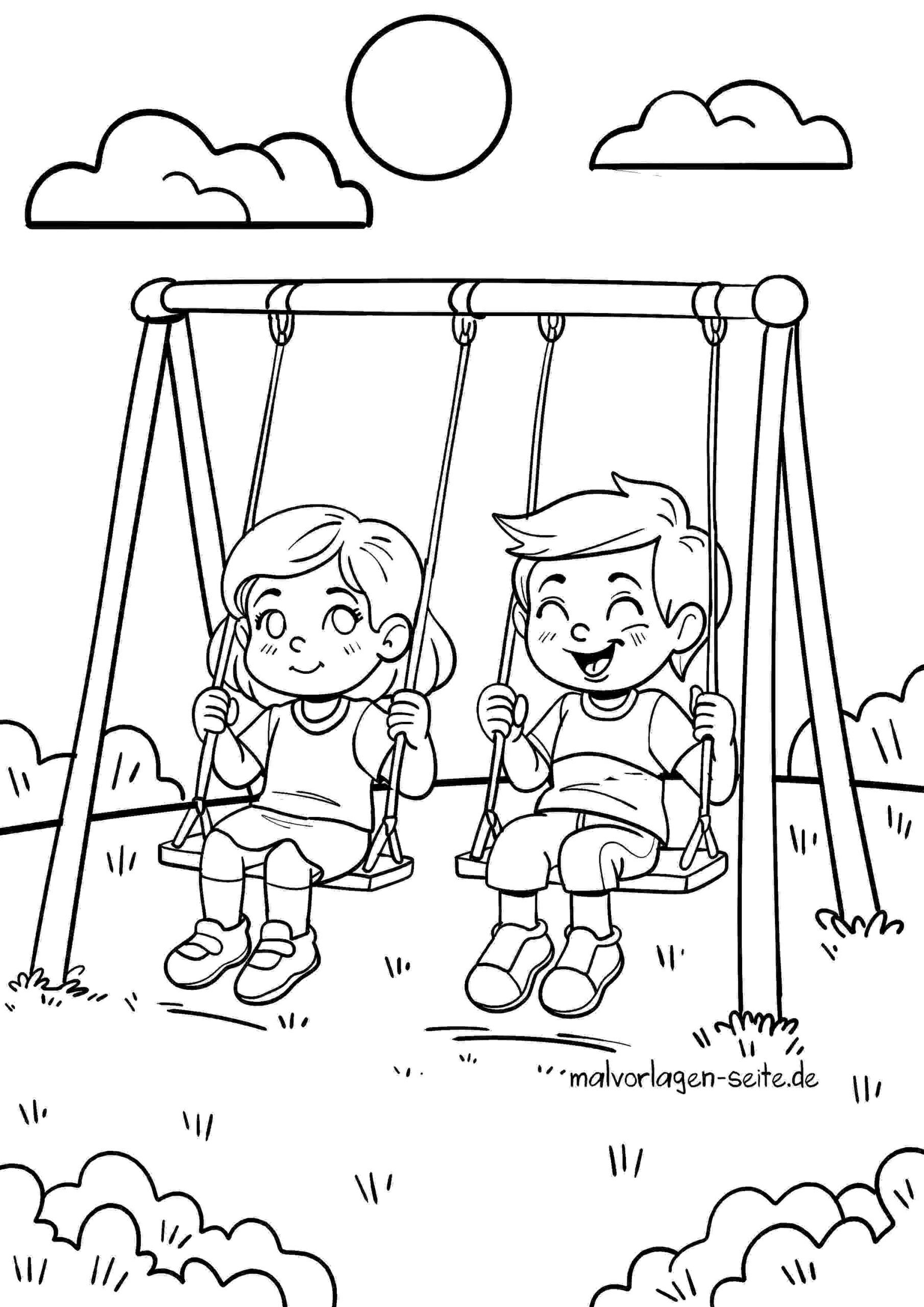 Malvorlage Kinder auf der Schaukel