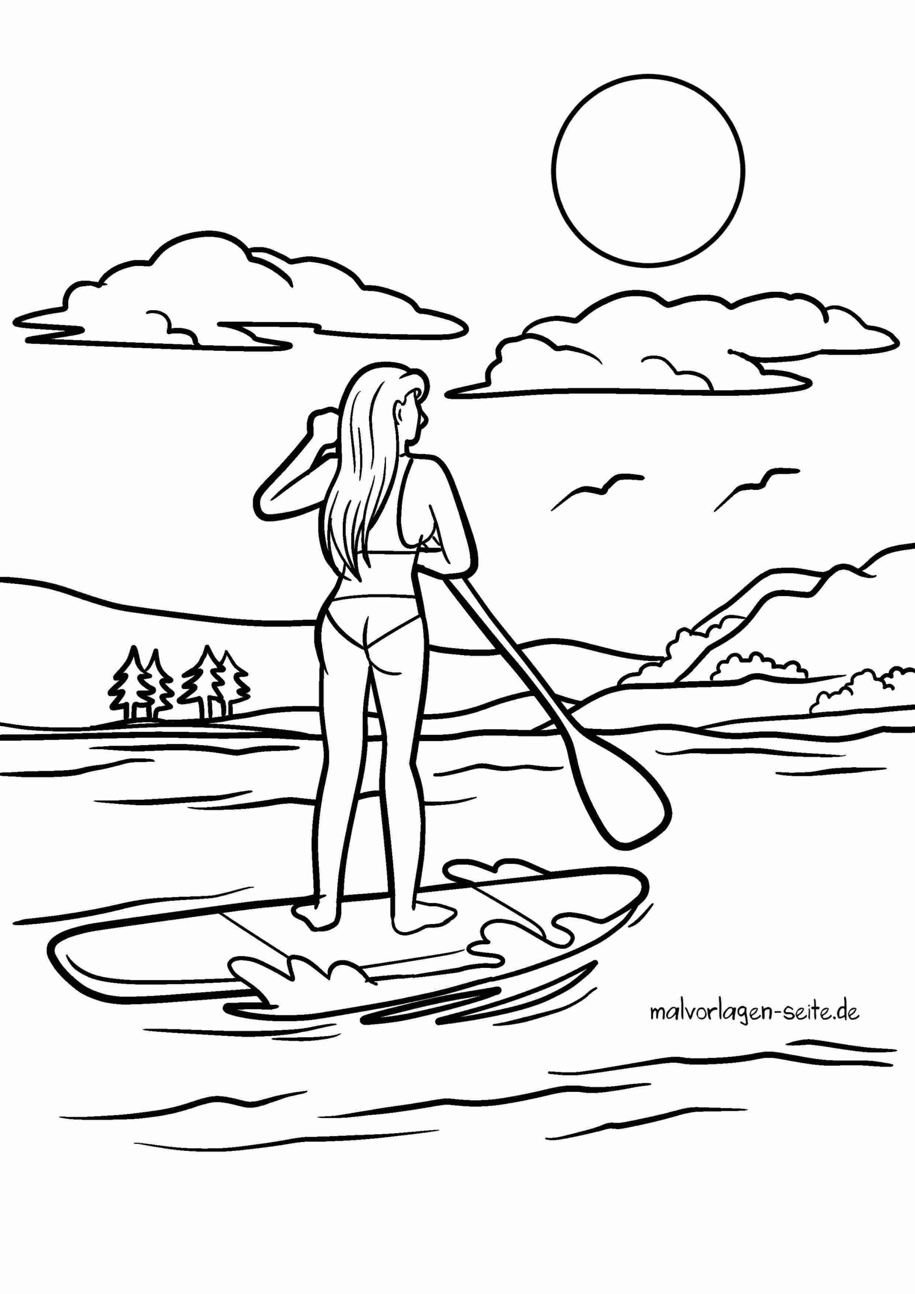 Malvorlage Stand Up Paddling - Stehpaddeln