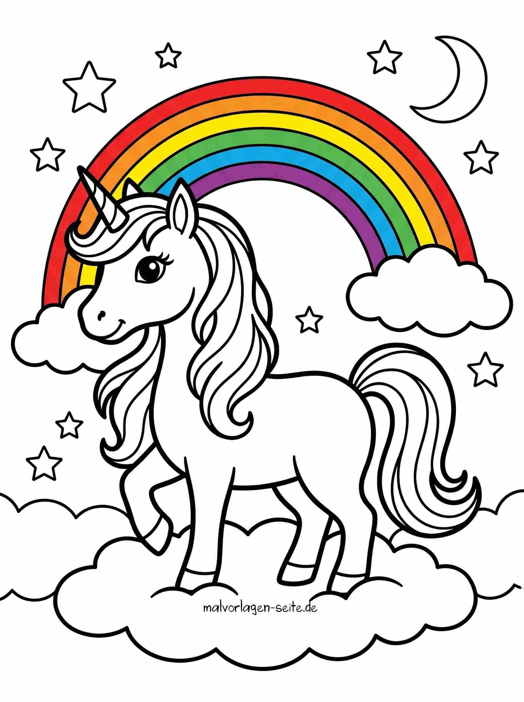 Malvorlage Einhorn mit Regenbogen