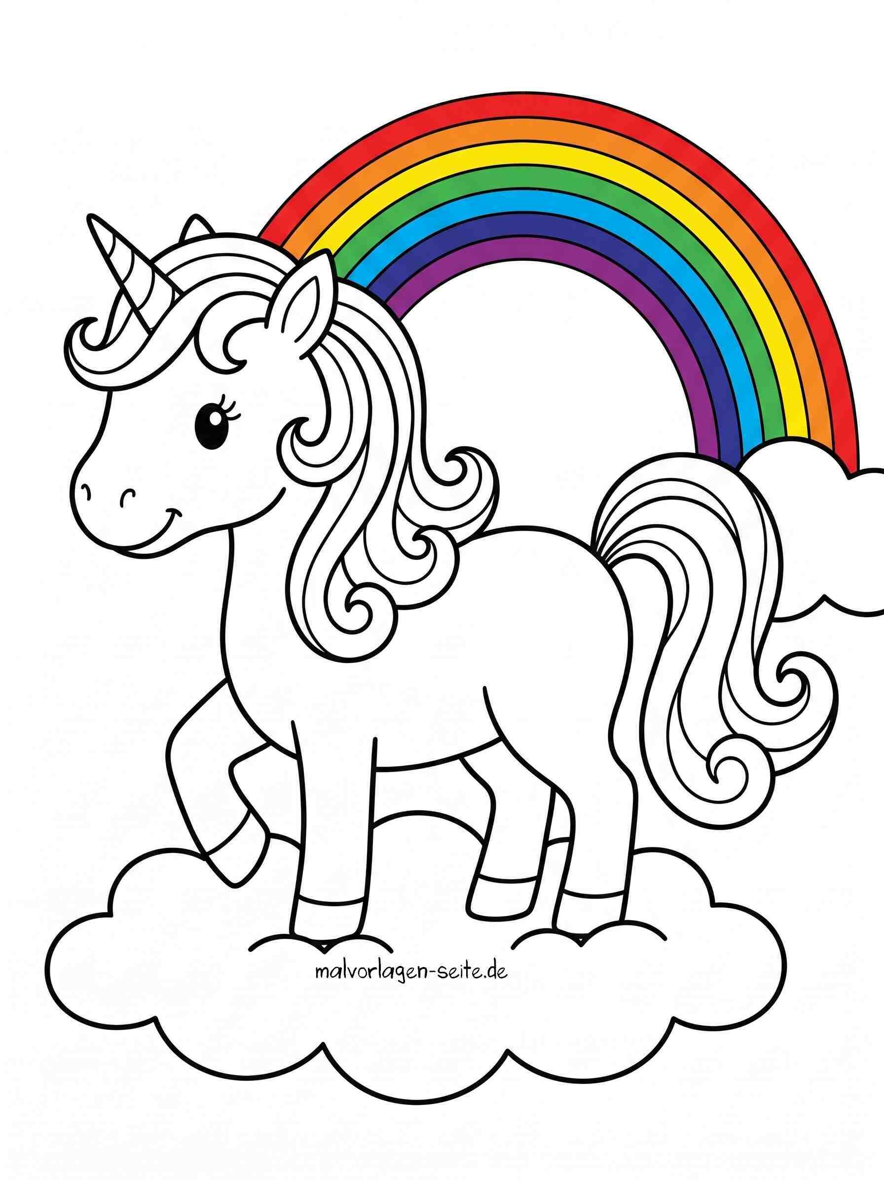 Malvorlage Einhorn mit Regenbogen