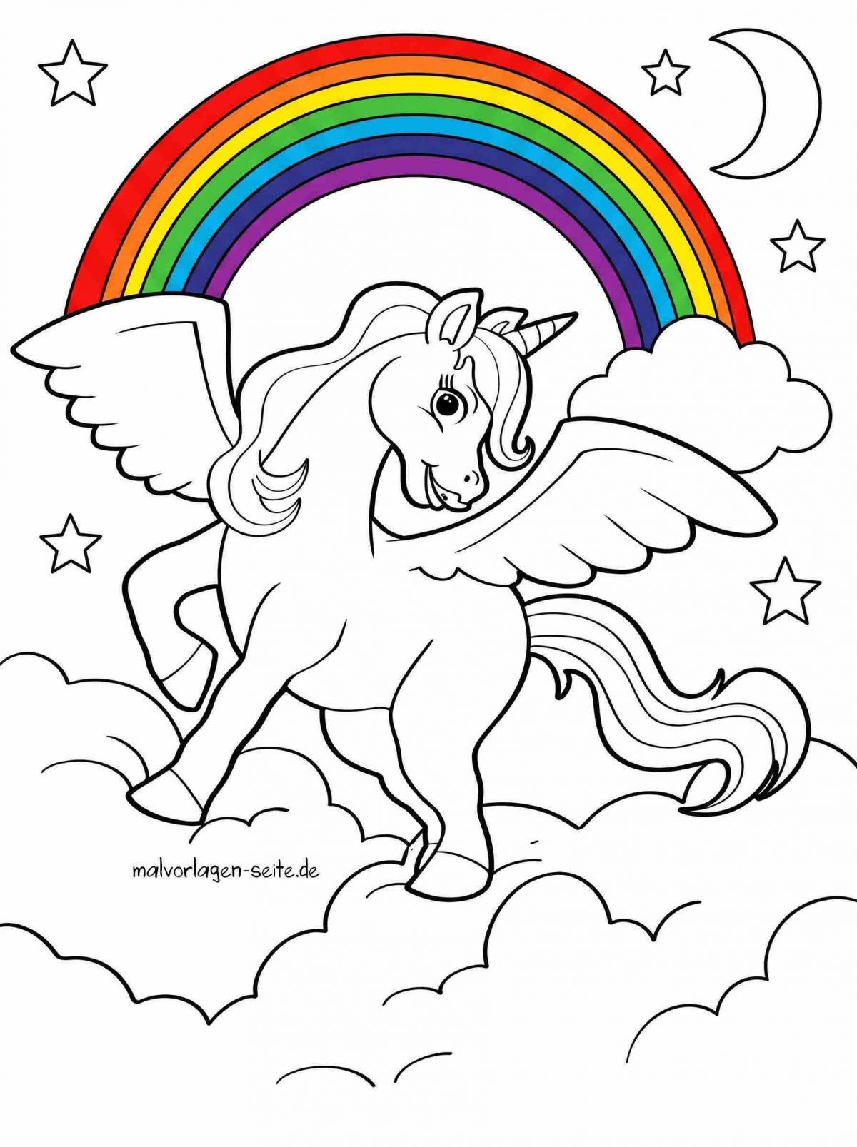 Malvorlage Einhorn mit Regenbogen