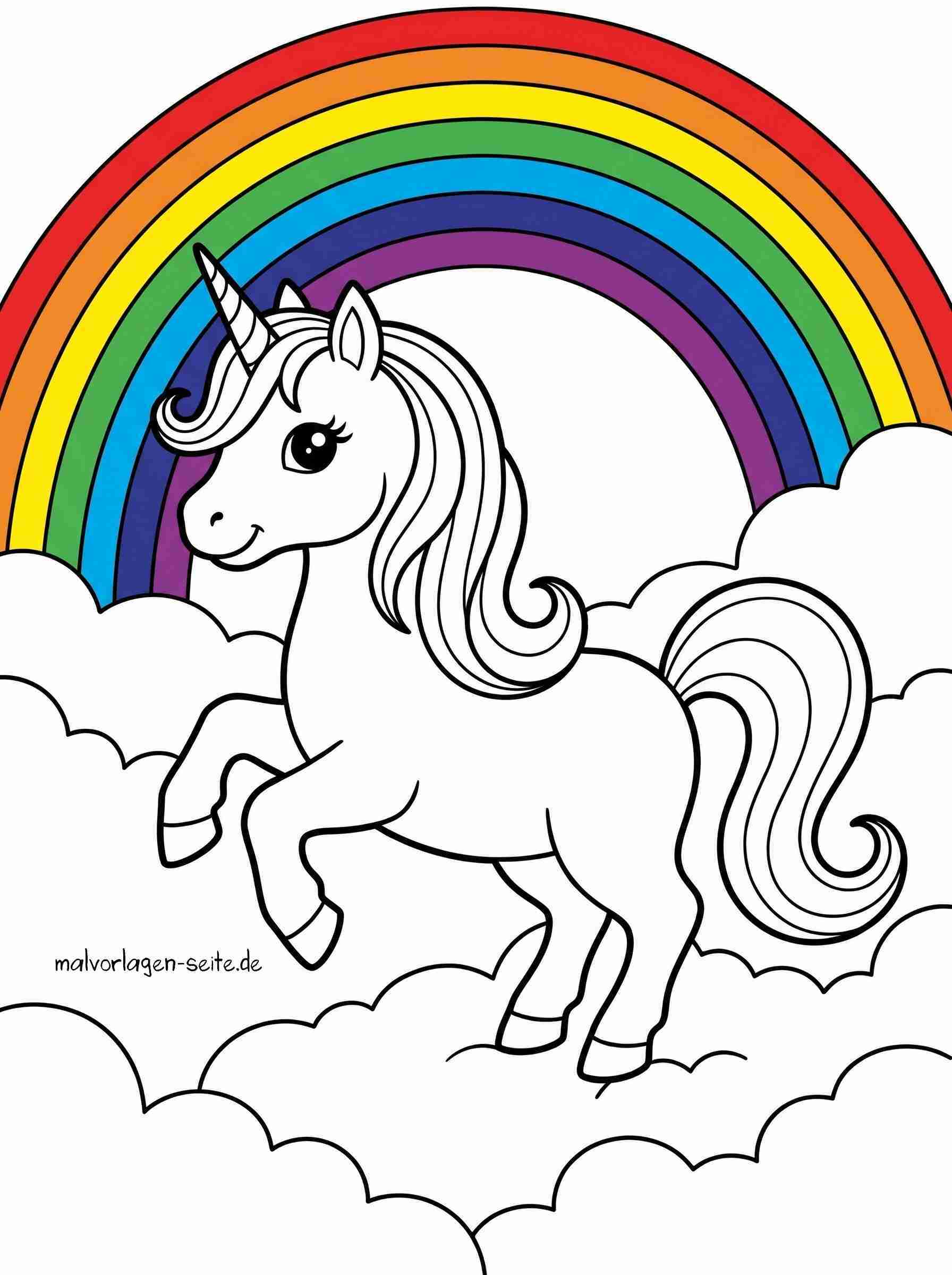Malvorlage Einhorn mit Regenbogen