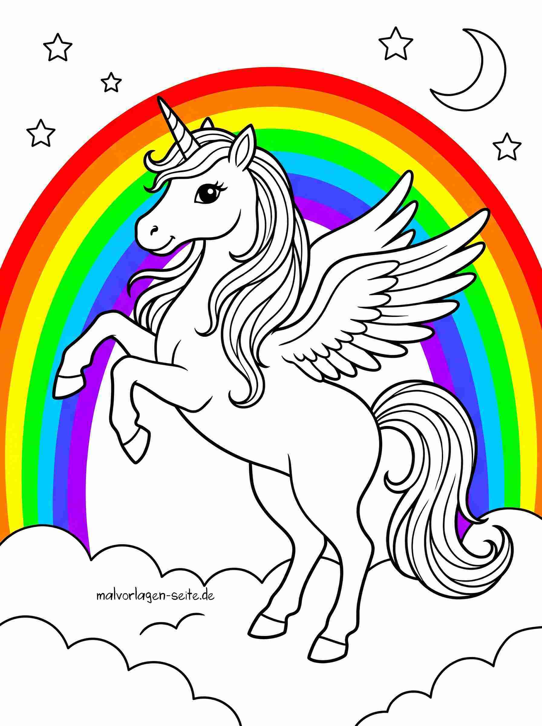 Malvorlage Einhorn mit Regenbogen