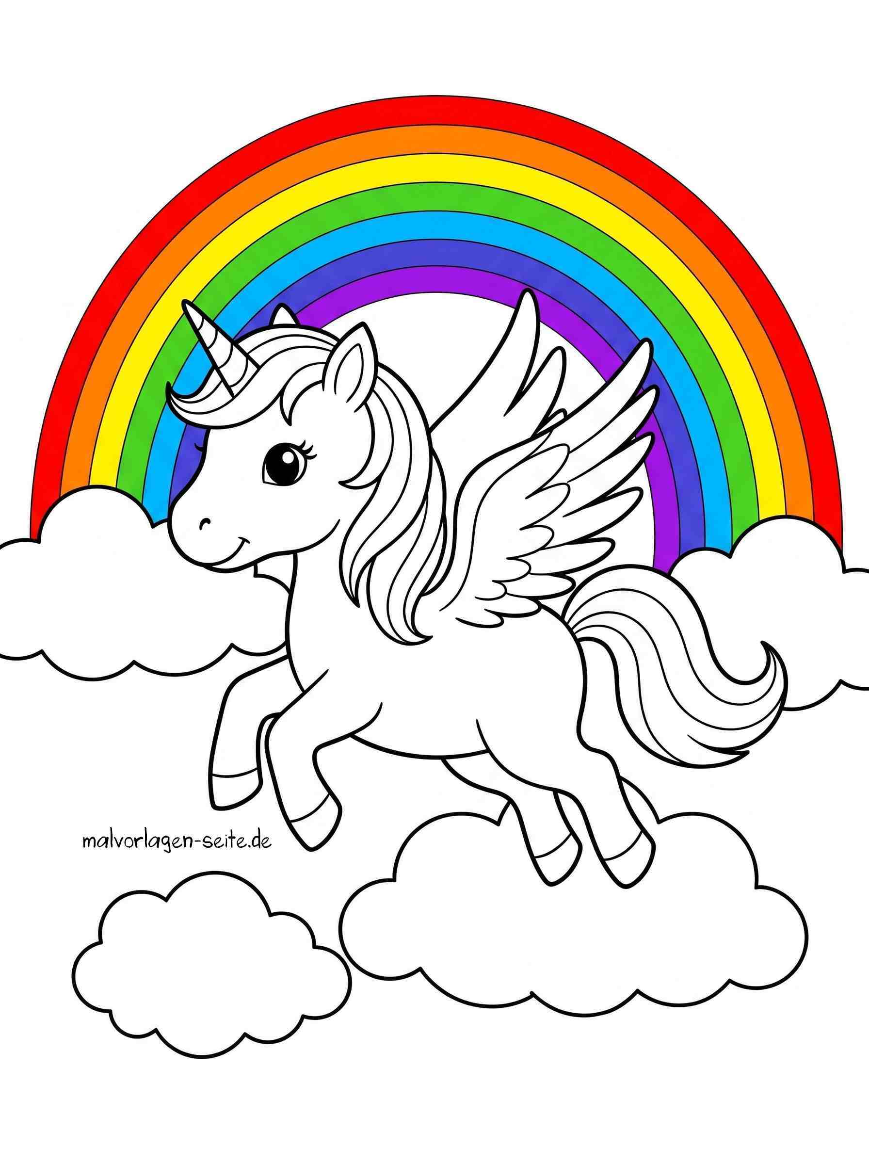 Malvorlage Einhorn mit Regenbogen