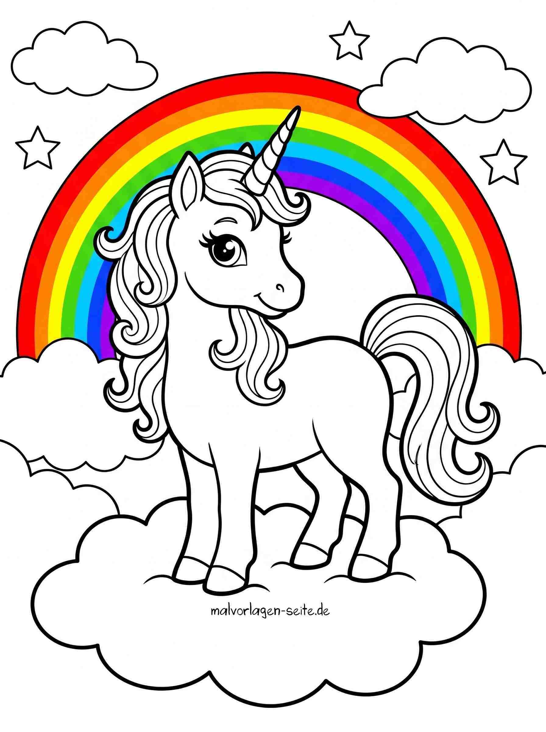 Malvorlage Einhorn mit Regenbogen