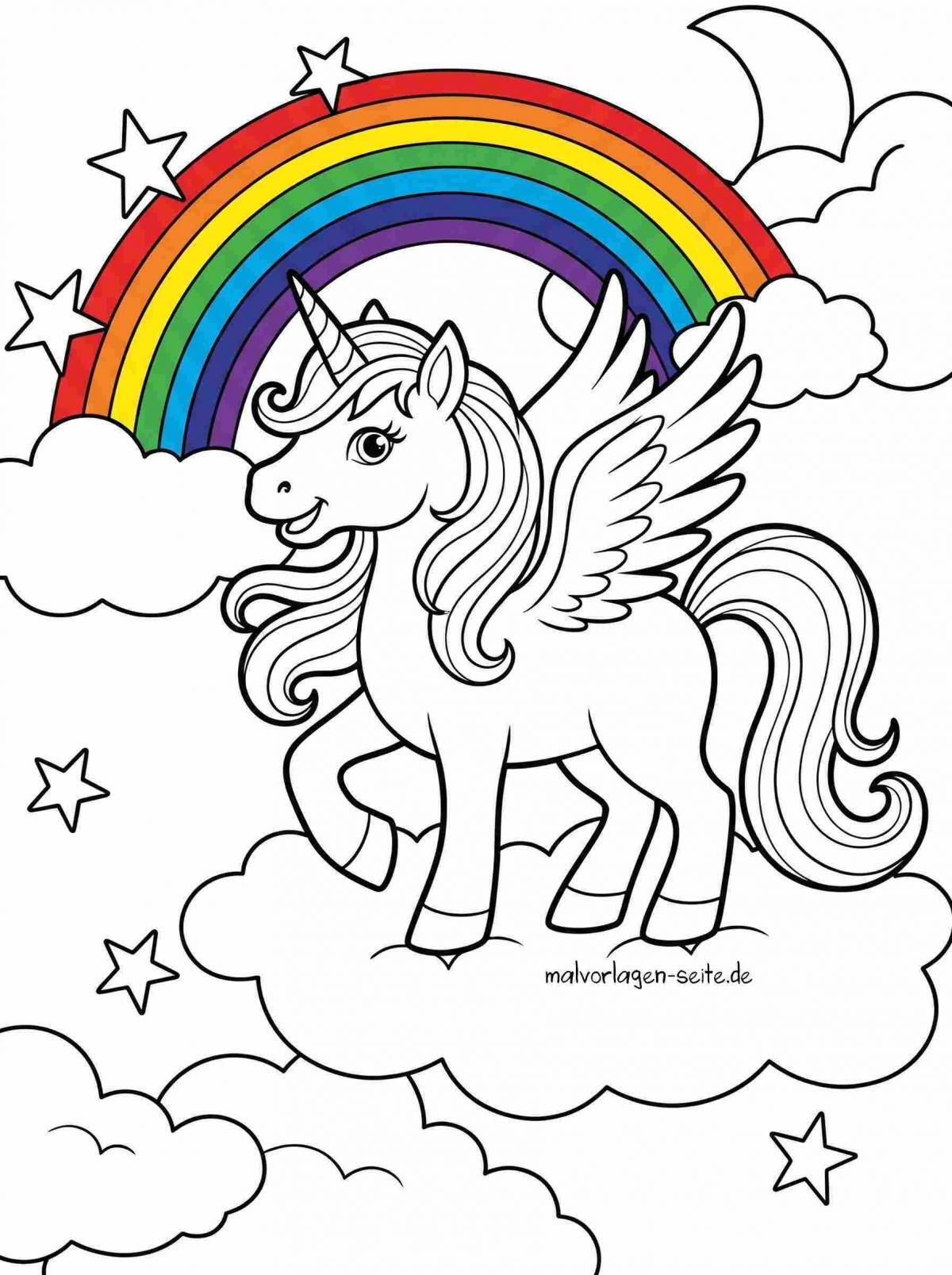 Malvorlage Einhorn mit Regenbogen
