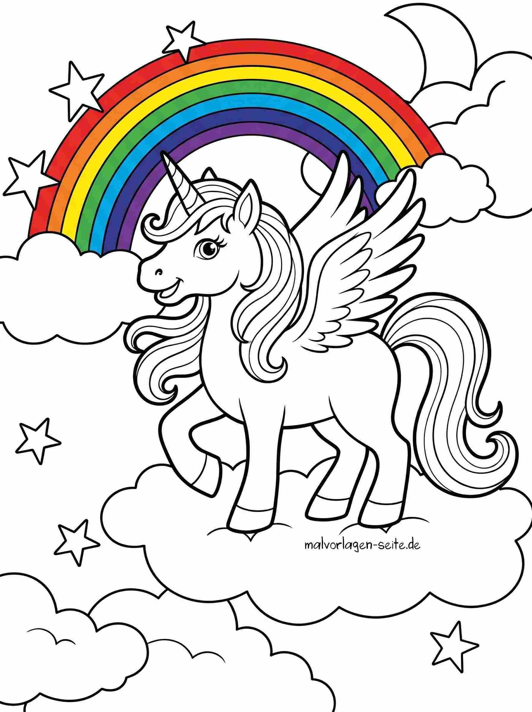 Malvorlage Einhorn mit Regenbogen