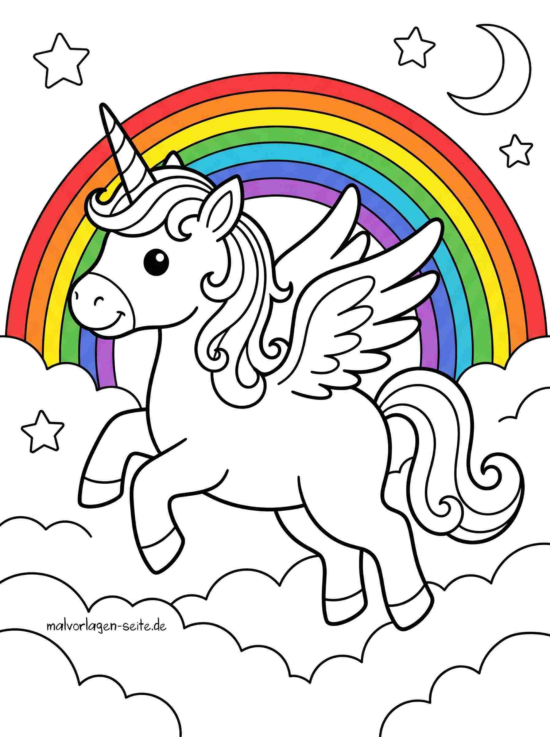 Malvorlage Einhorn mit Regenbogen