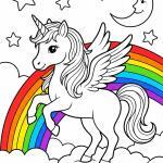 Malvorlage Einhorn mit Regenbogen
