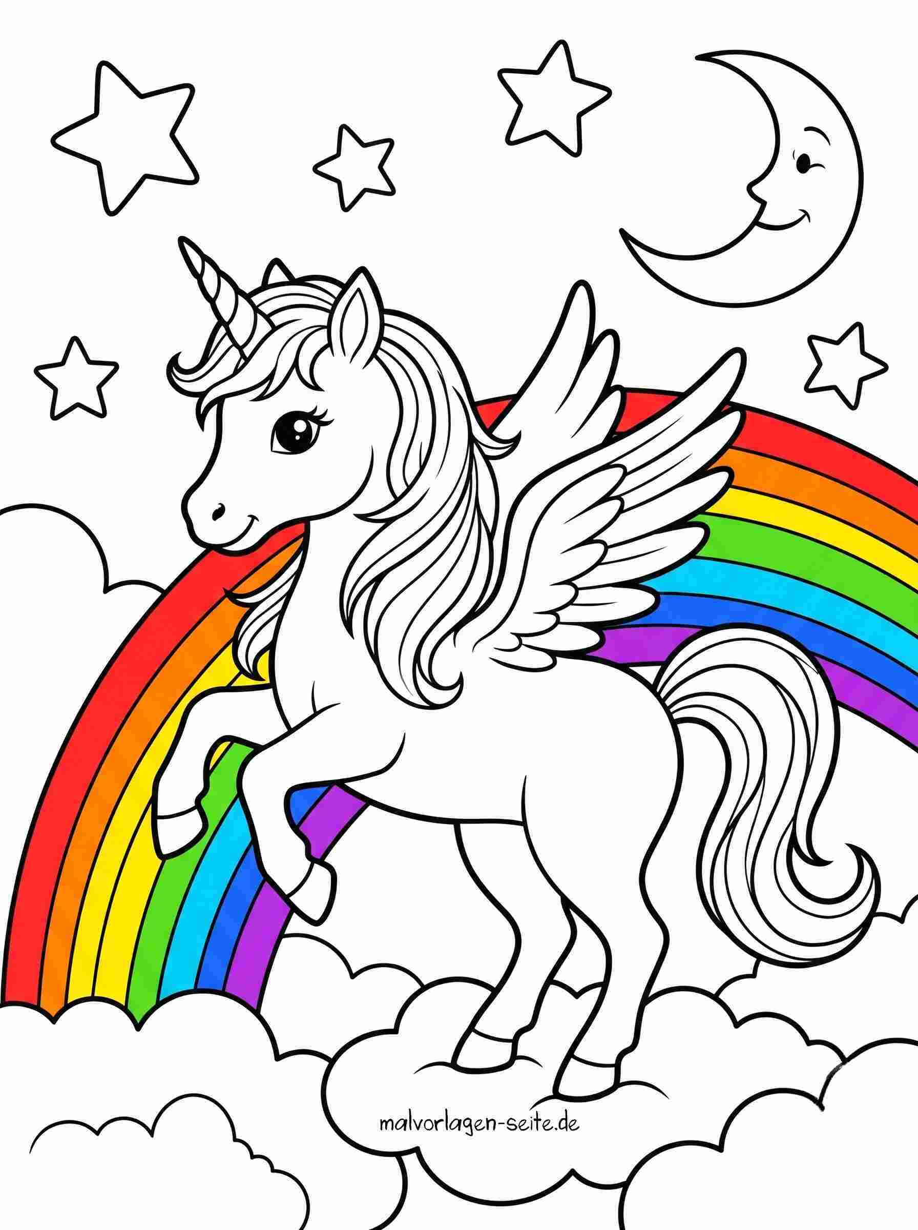 Malvorlage Einhorn mit Regenbogen