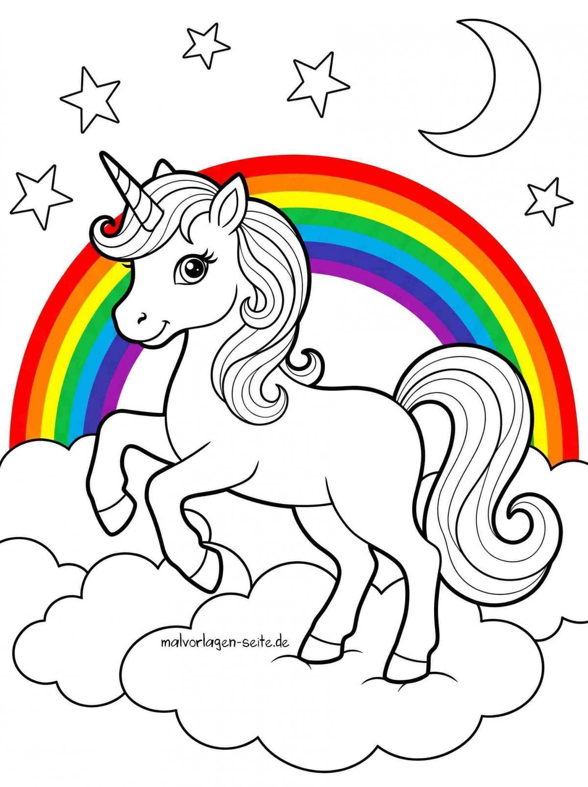 Malvorlage Einhorn mit Regenbogen