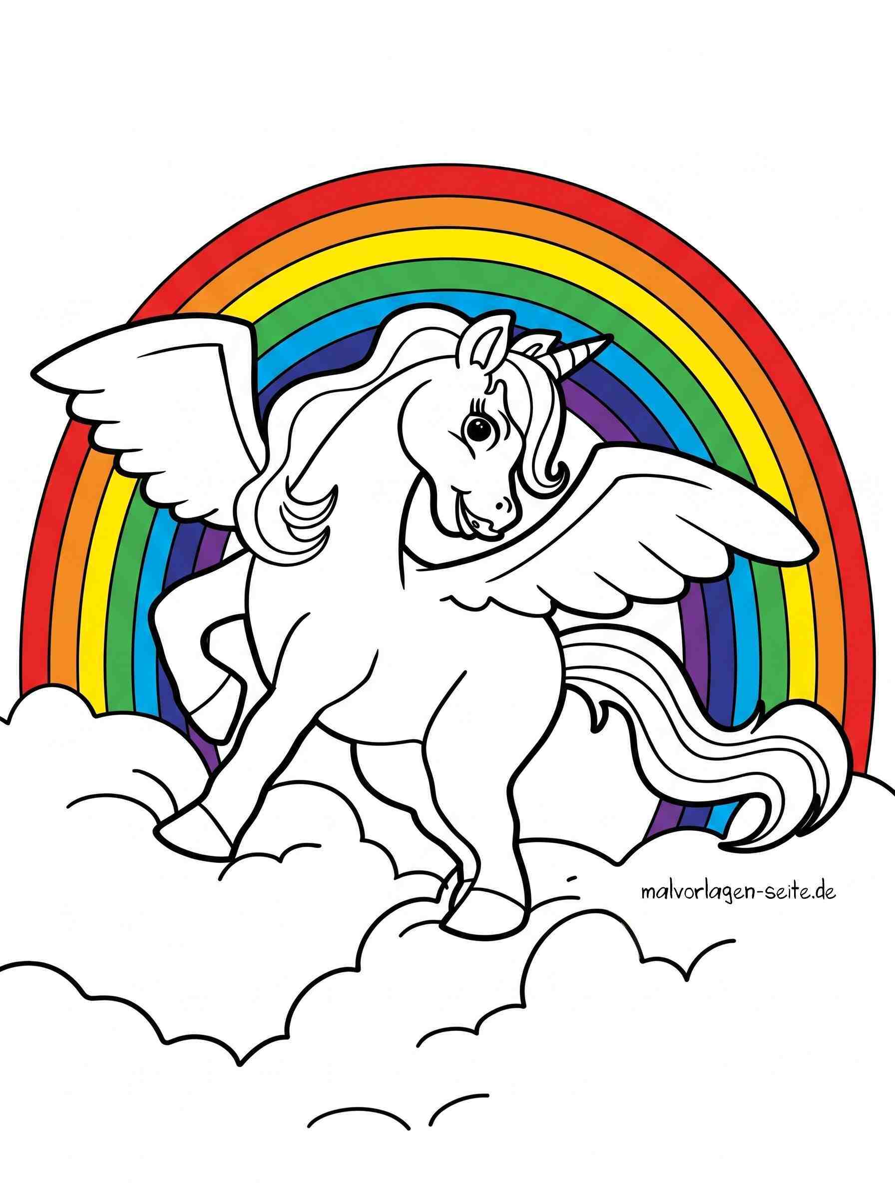 Malvorlage Einhorn mit Regenbogen
