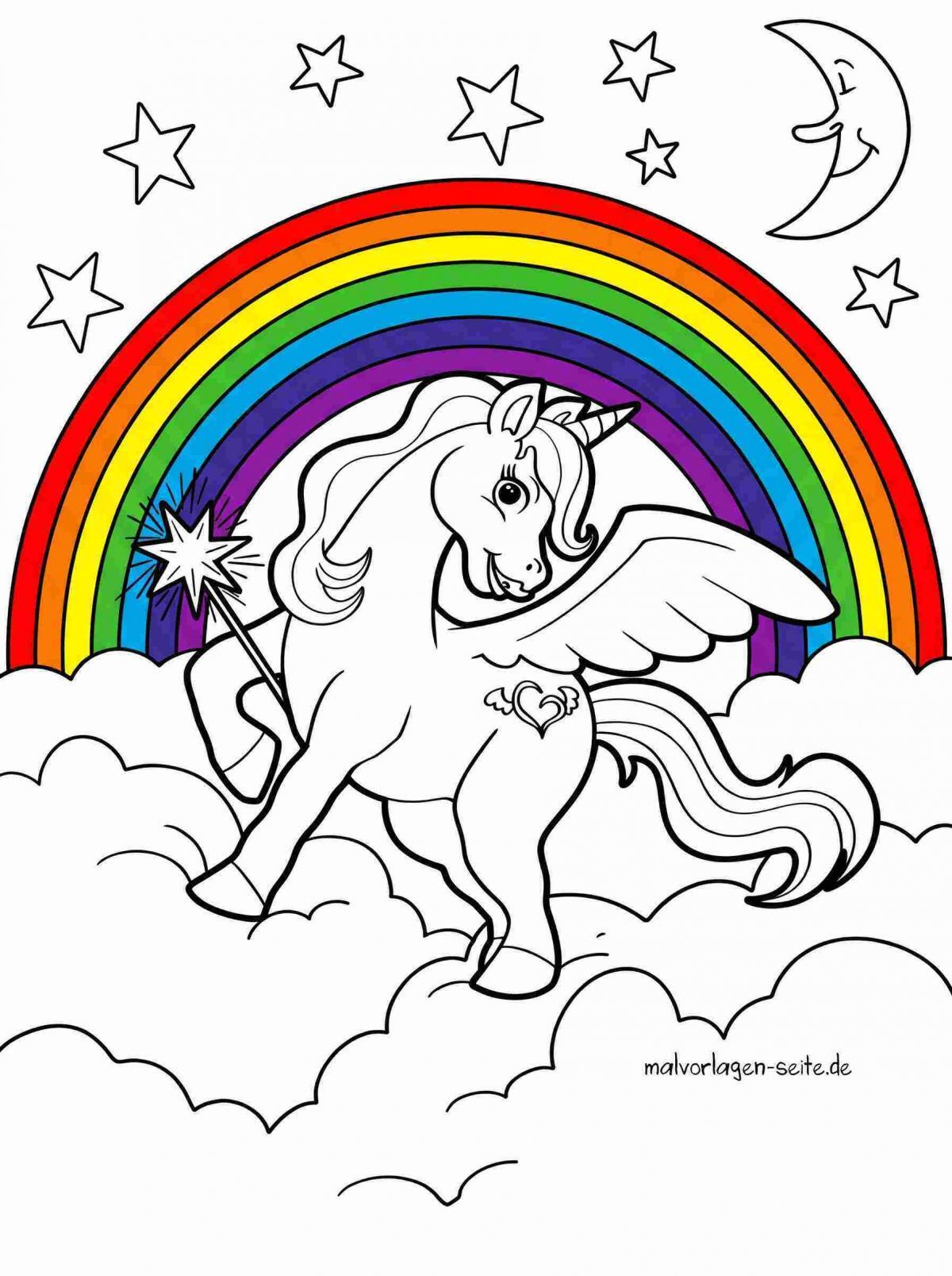 Malvorlage Einhorn mit Regenbogen