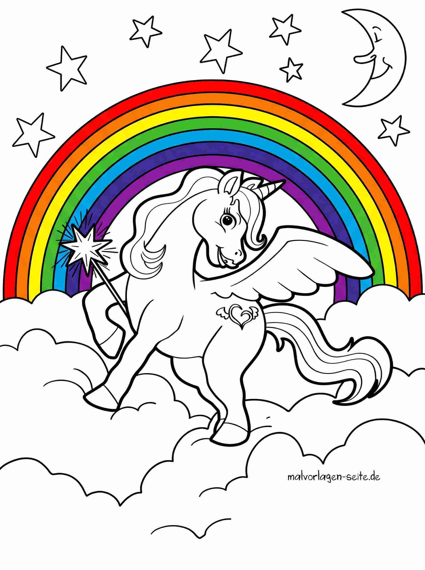 Malvorlage Einhorn mit Regenbogen