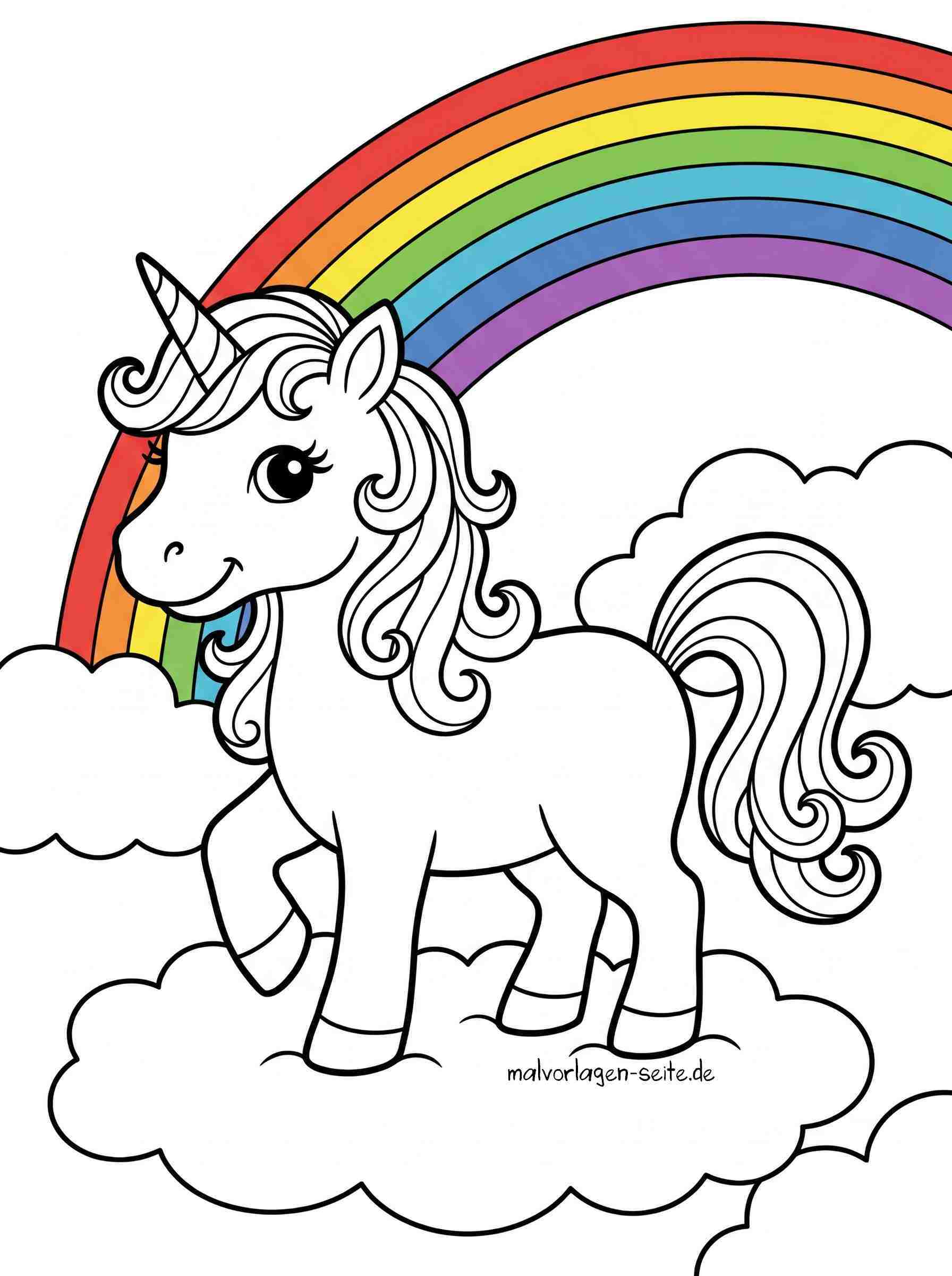 Malvorlage Einhorn mit Regenbogen