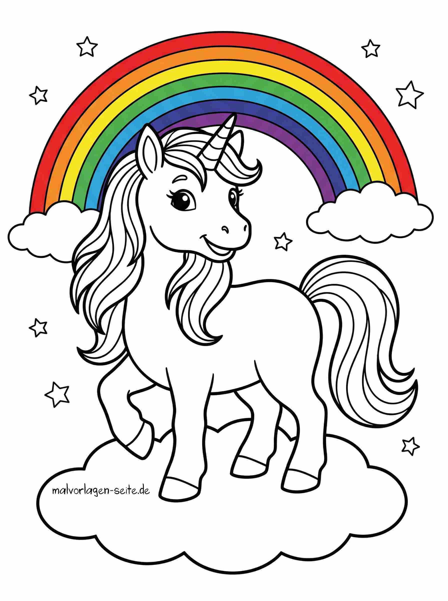 Malvorlage Einhorn mit Regenbogen