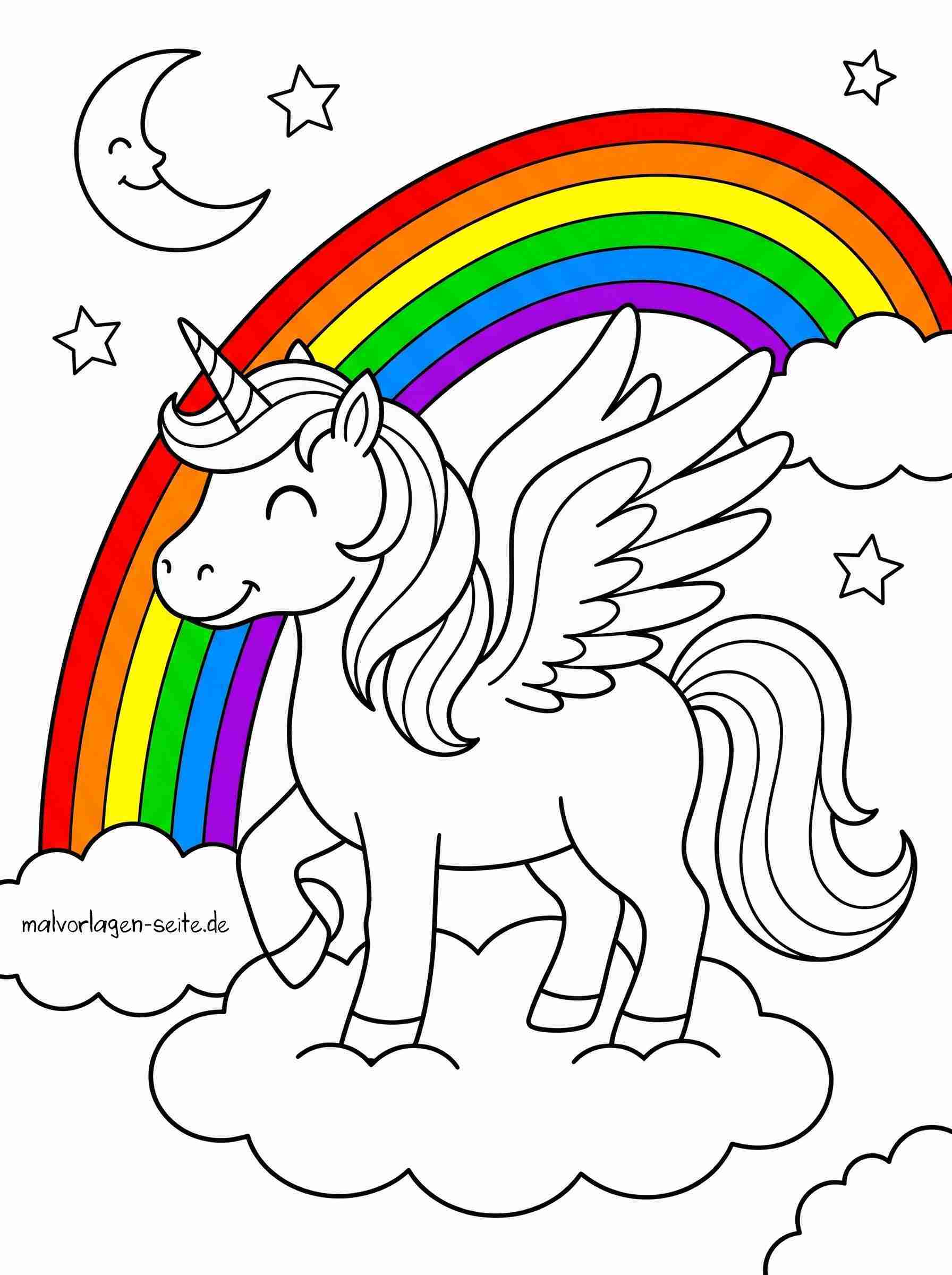 Malvorlage Einhorn mit Regenbogen