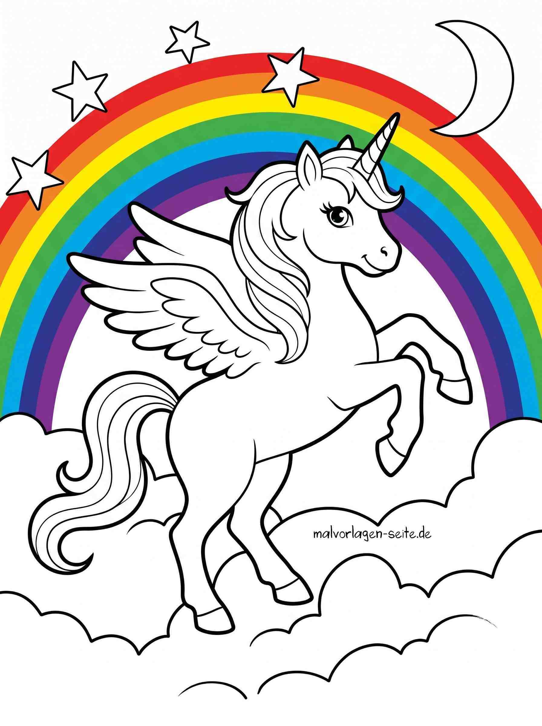 Malvorlage Einhorn mit Regenbogen