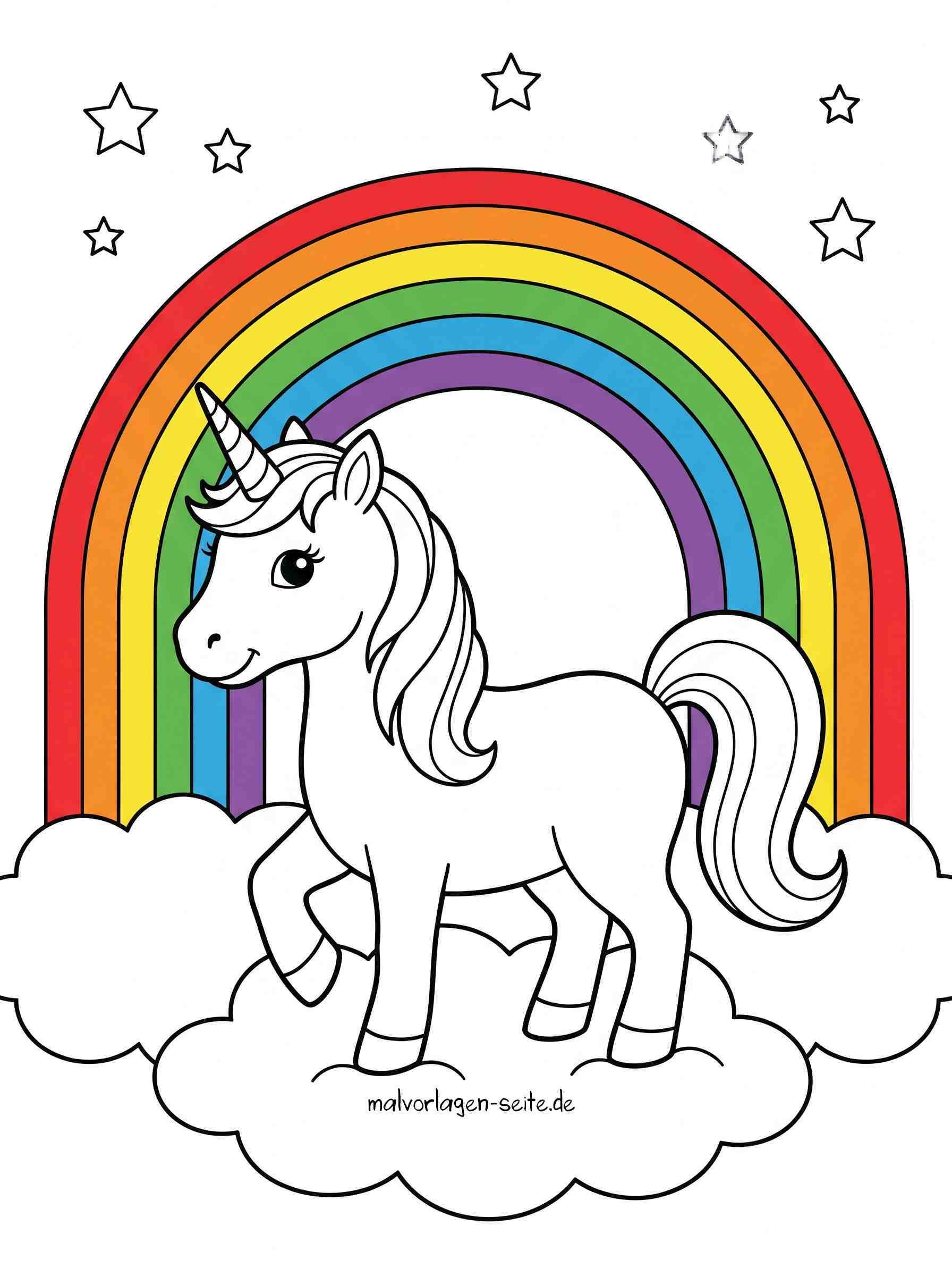 Malvorlage Einhorn mit Regenbogen