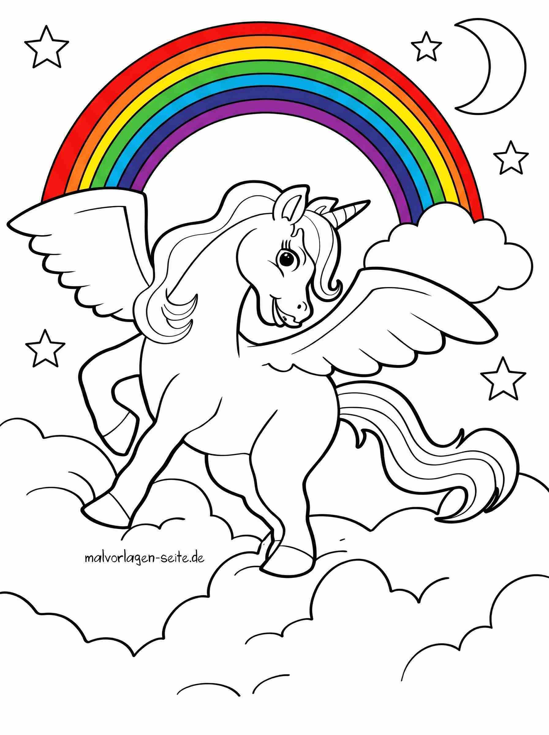 Malvorlage Einhorn mit Regenbogen