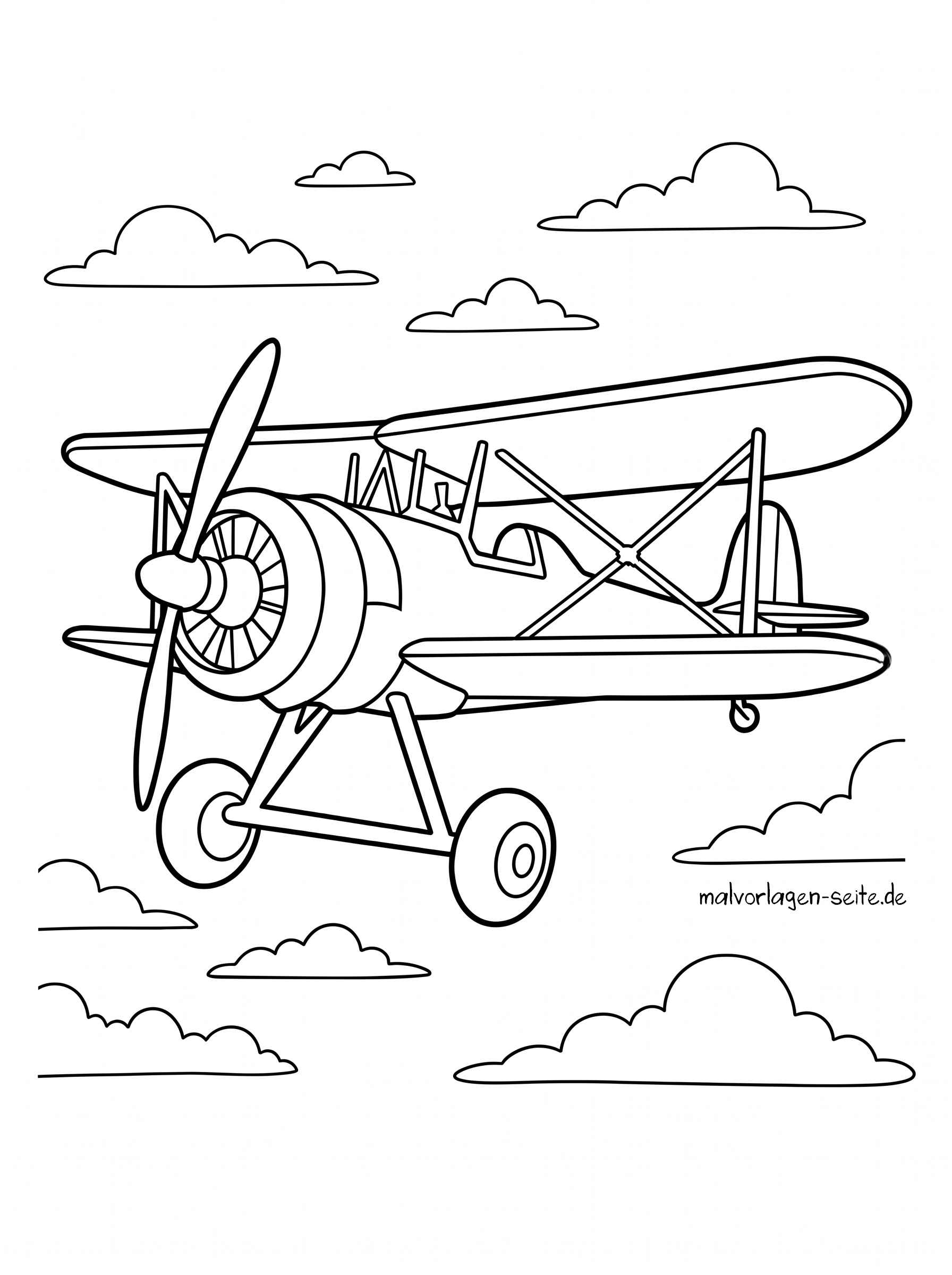 Malvorlage fliegender Doppeldecker