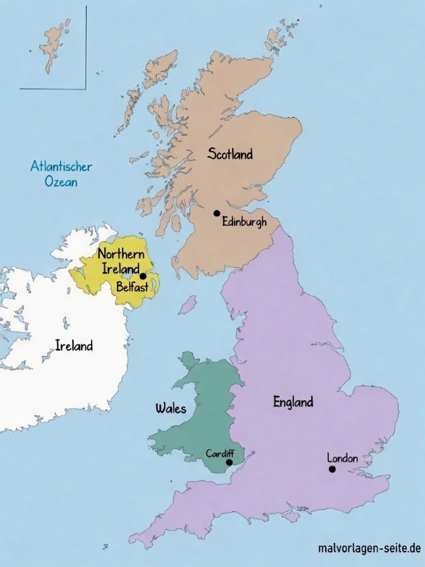 Politische Landkarte Großbritannien - Vereinigtes Königreich Politische Landkarte Großbritannien - Vereinigtes Königreich